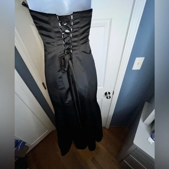 NWOT Bill Levkoff 4 Black Satin Strapless Lace Up Evening Gown Dress S Style 178 - Picture 3 of 16